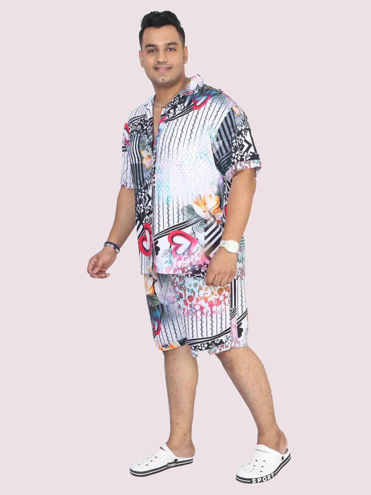 Men Plus Size Love on Geometric Printed Half Sleeve Co-Ords - Guniaa Fashions