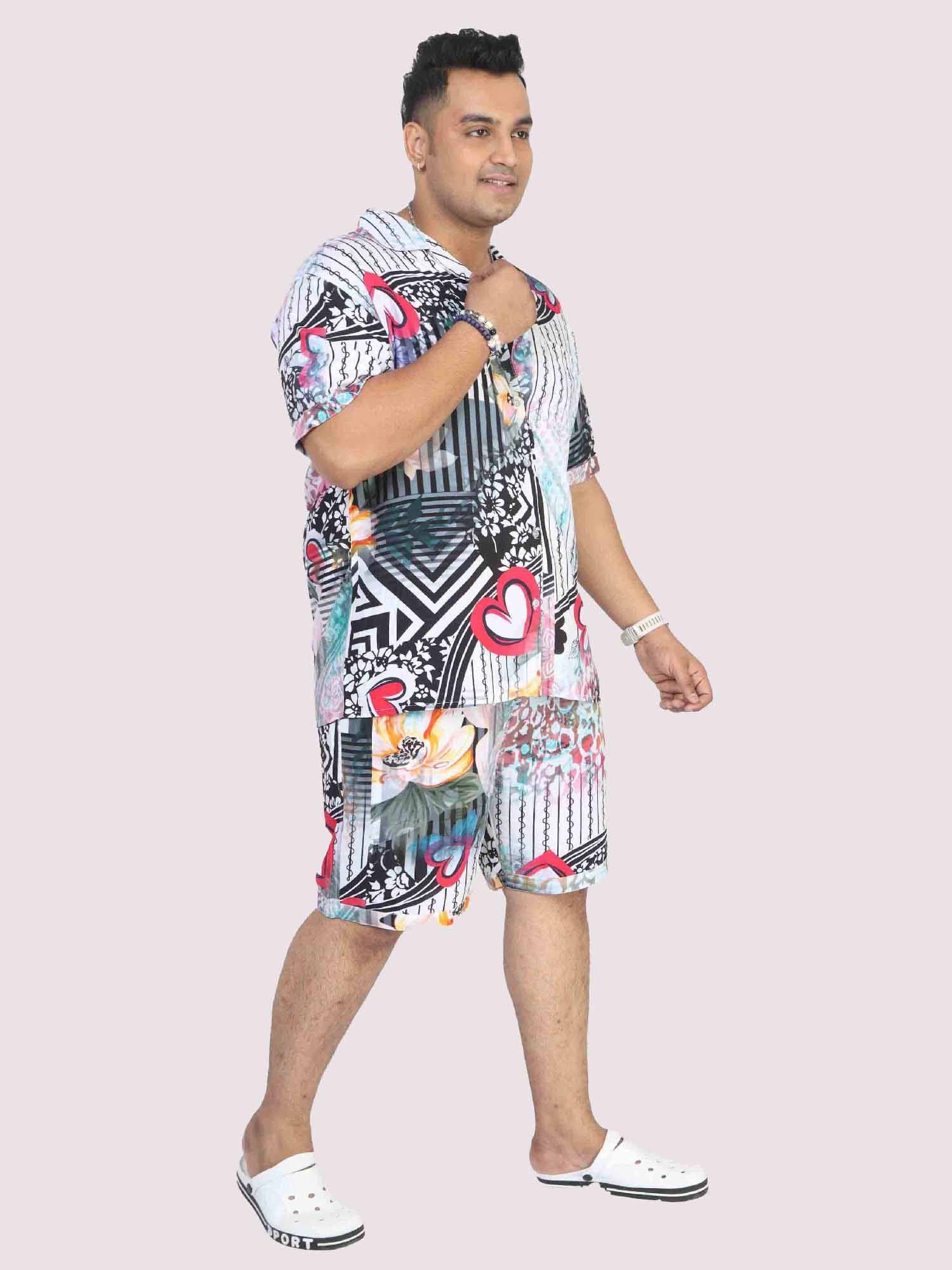 Men Plus Size Love on Geometric Printed Half Sleeve Co-Ords - Guniaa Fashions