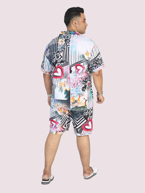 Men Plus Size Love on Geometric Printed Half Sleeve Co-Ords - Guniaa Fashions