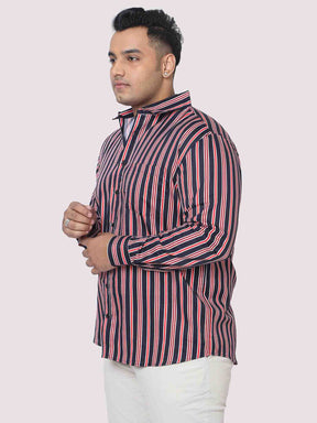 Men Plus Size Maroon & Blue Striped Digital Printed Full Shirt - Guniaa Fashions