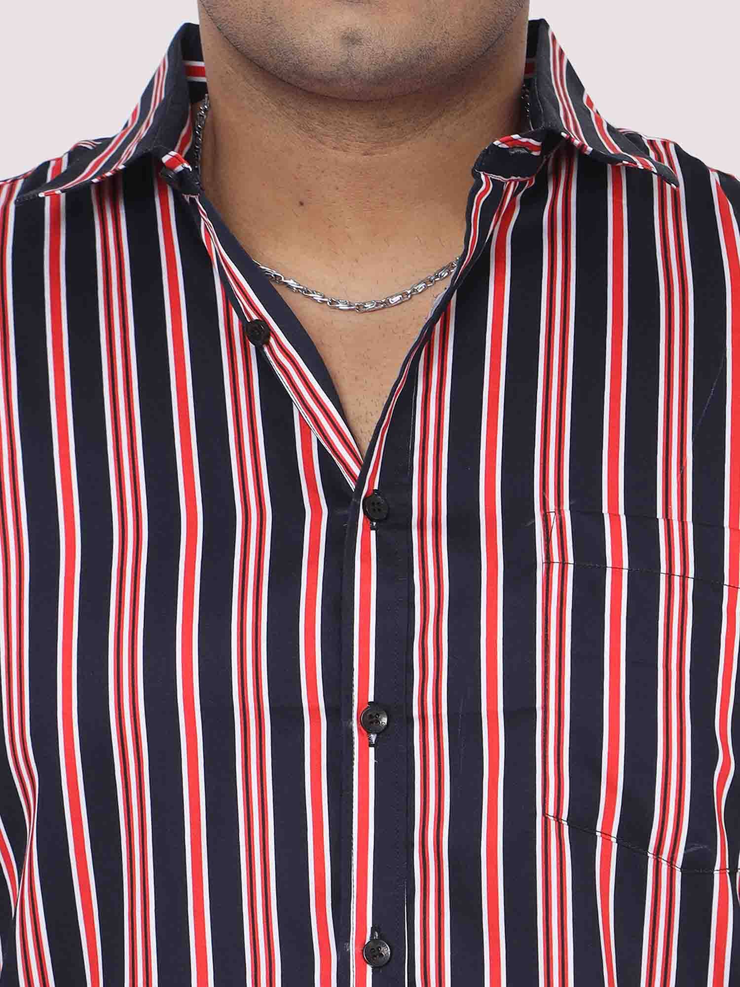 Men Plus Size Maroon & Blue Striped Digital Printed Full Shirt - Guniaa Fashions