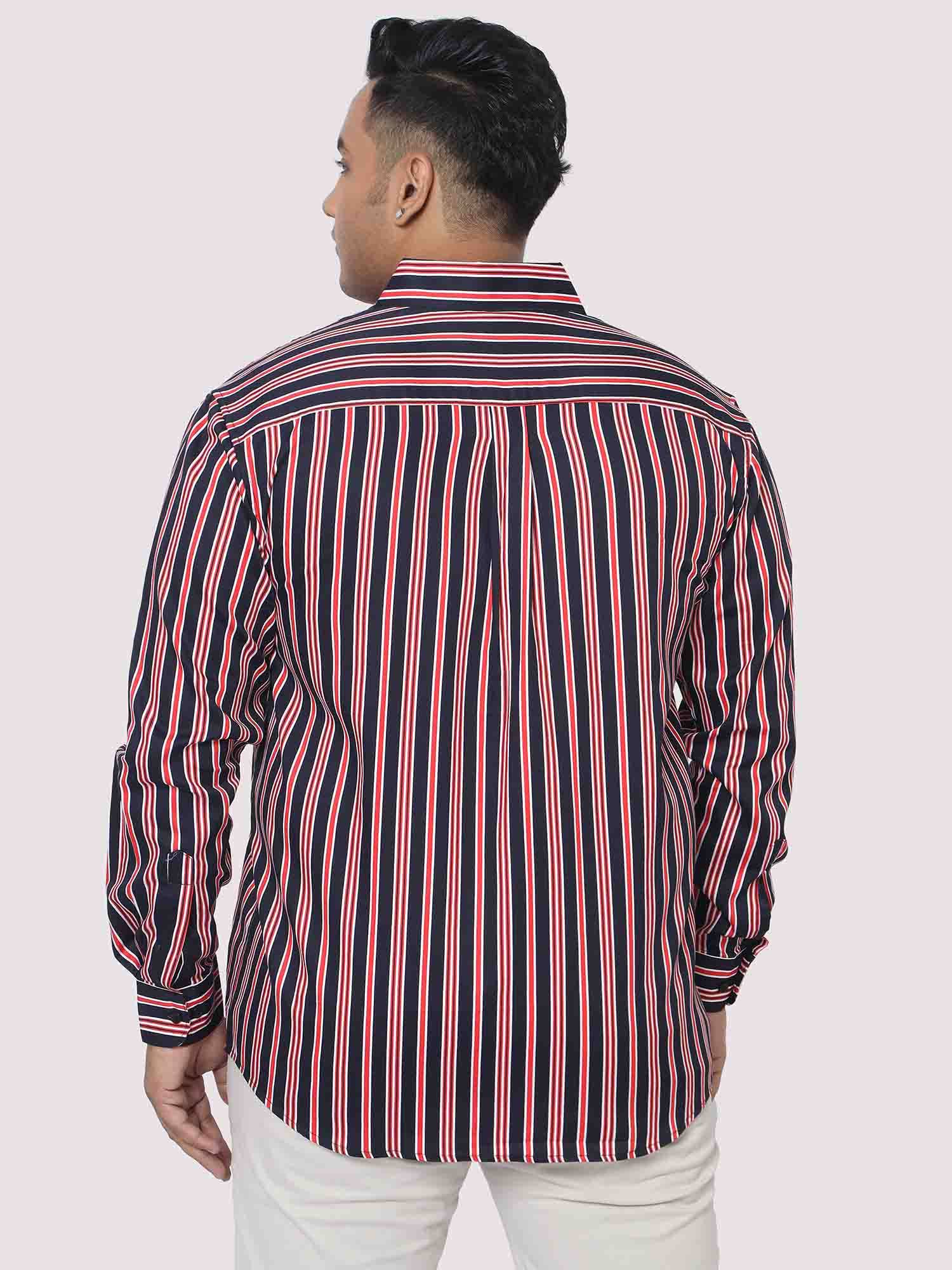 Men Plus Size Maroon & Blue Striped Digital Printed Full Shirt - Guniaa Fashions