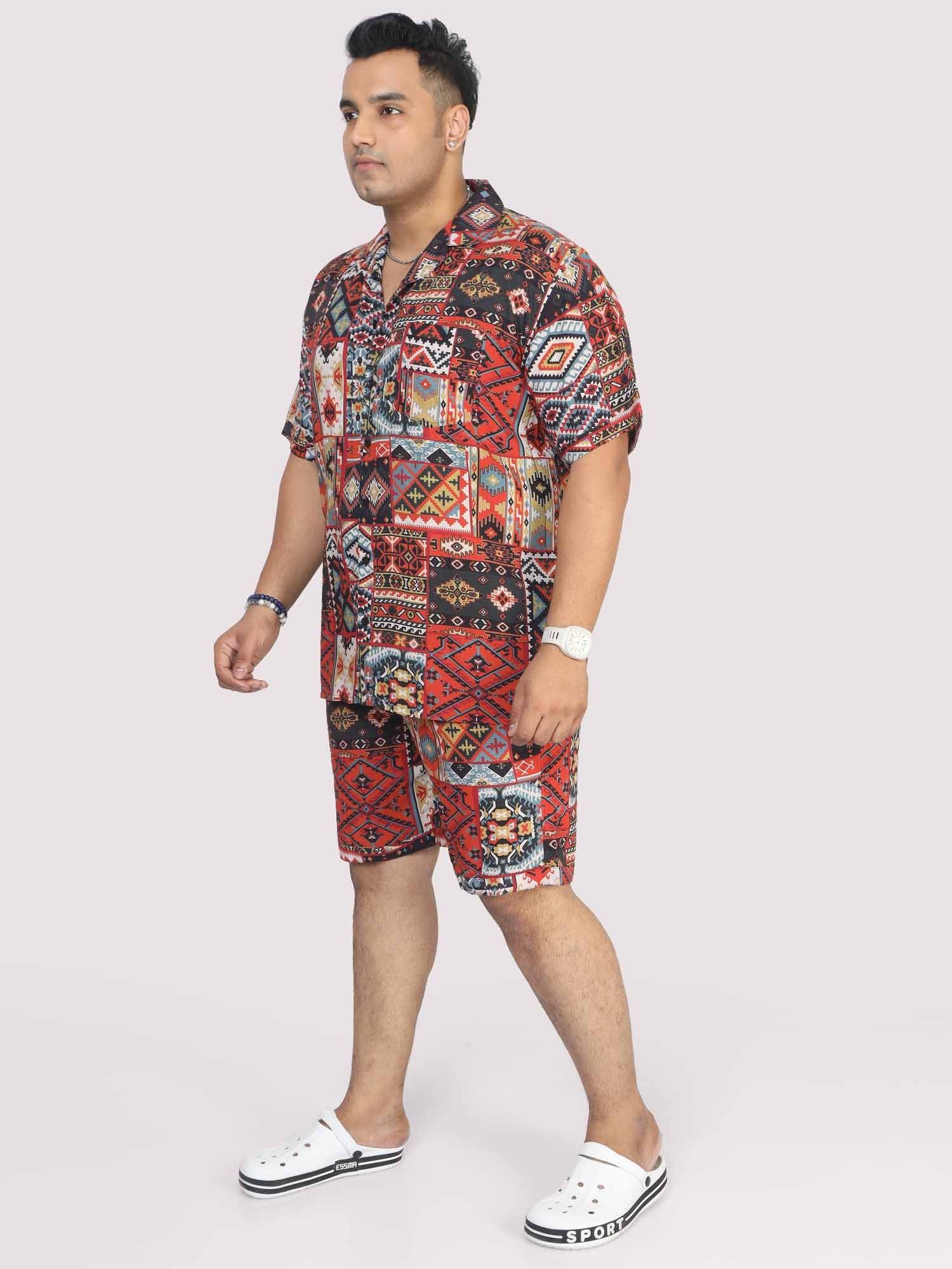 Men Plus Size Multi Ikat Printed Half Sleeve Co-Ords - Guniaa Fashions