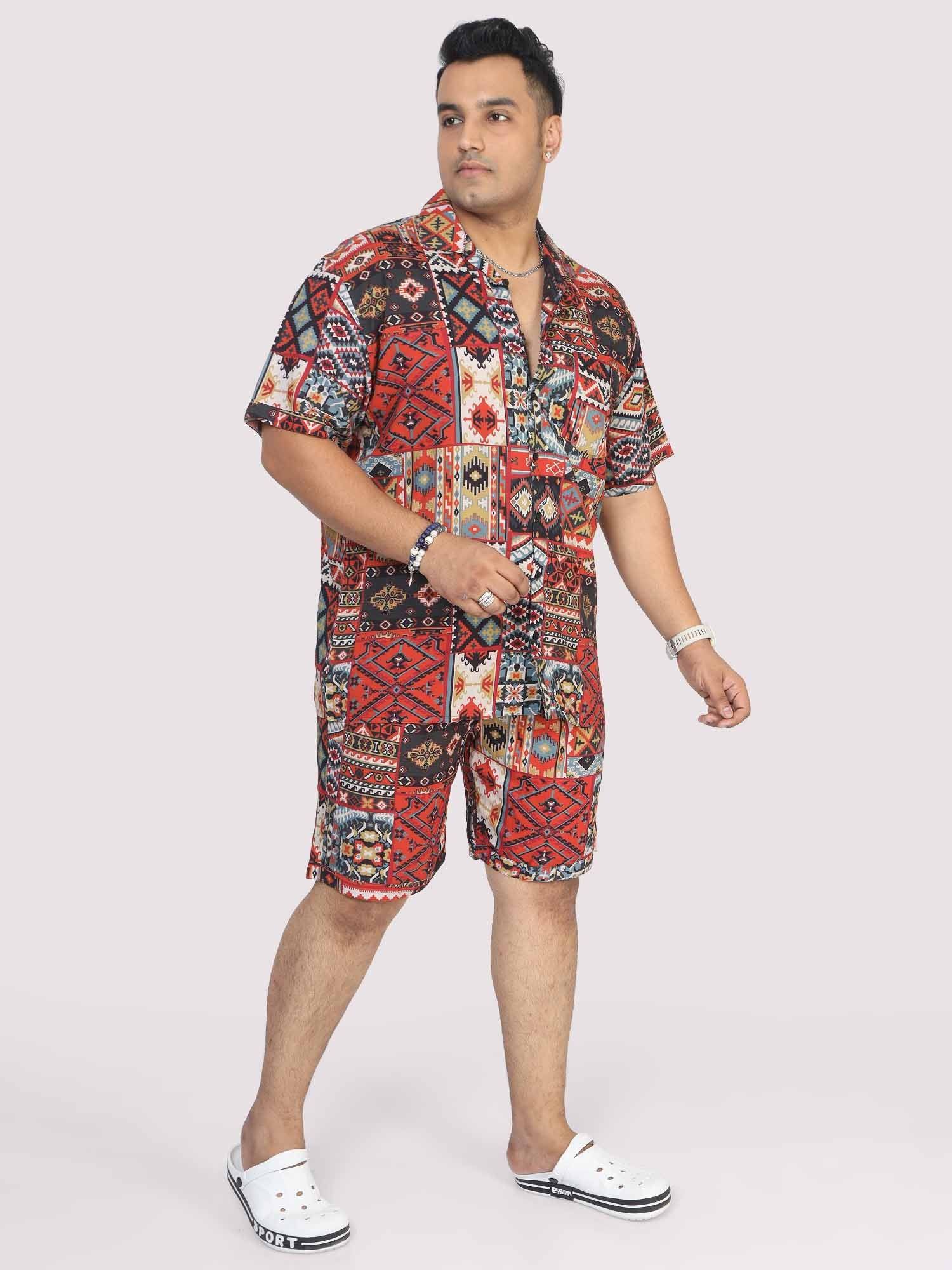 Men Plus Size Multi Ikat Printed Half Sleeve Co-Ords - Guniaa Fashions