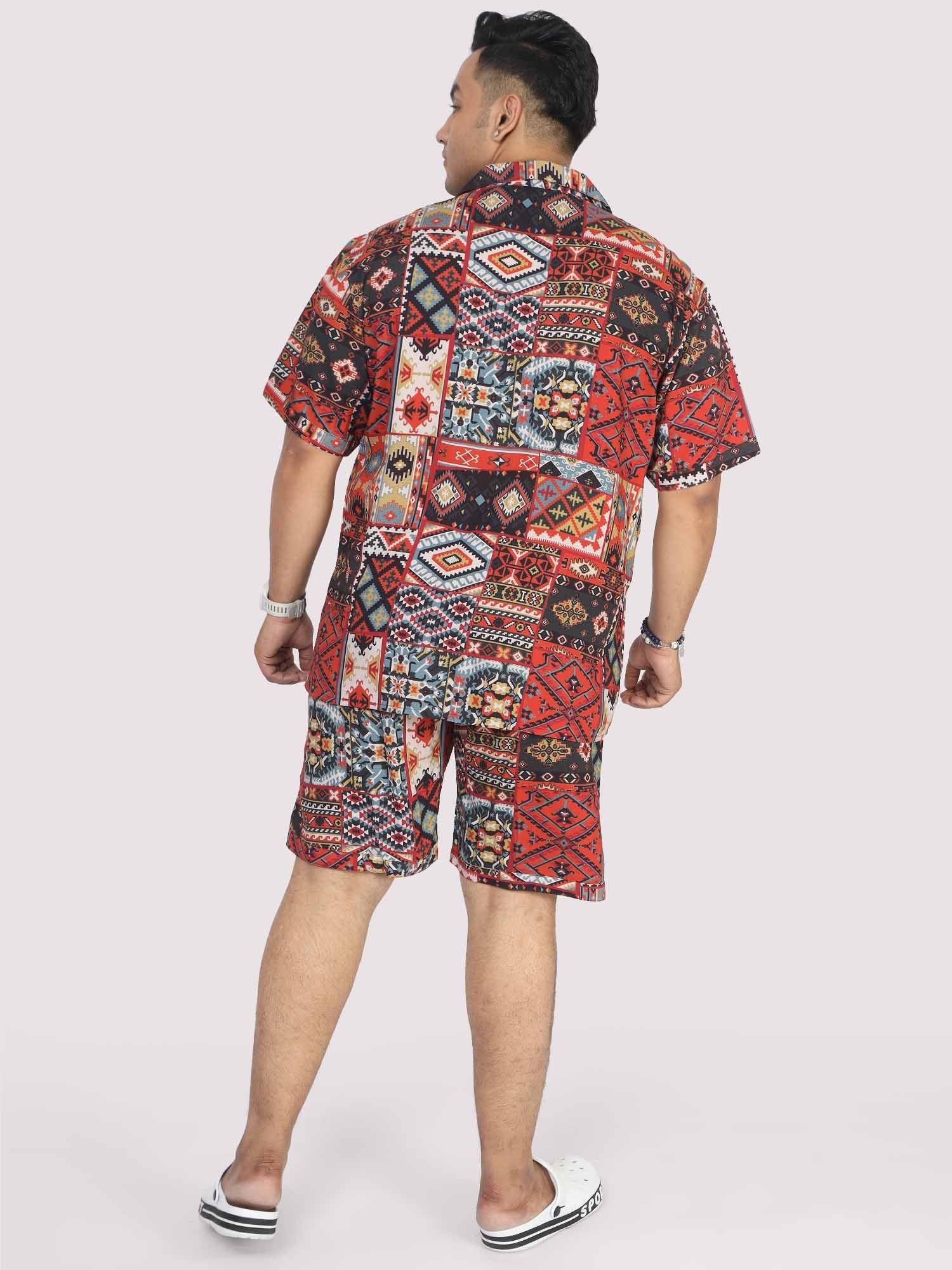 Men Plus Size Multi Ikat Printed Half Sleeve Co-Ords - Guniaa Fashions