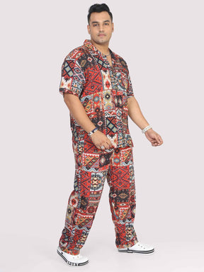 Men Plus Size Multi Ikkat Printed Full Sleeve Co-Ords - Guniaa Fashions