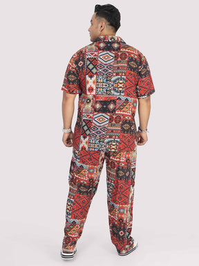 Men Plus Size Multi Ikkat Printed Full Sleeve Co-Ords - Guniaa Fashions