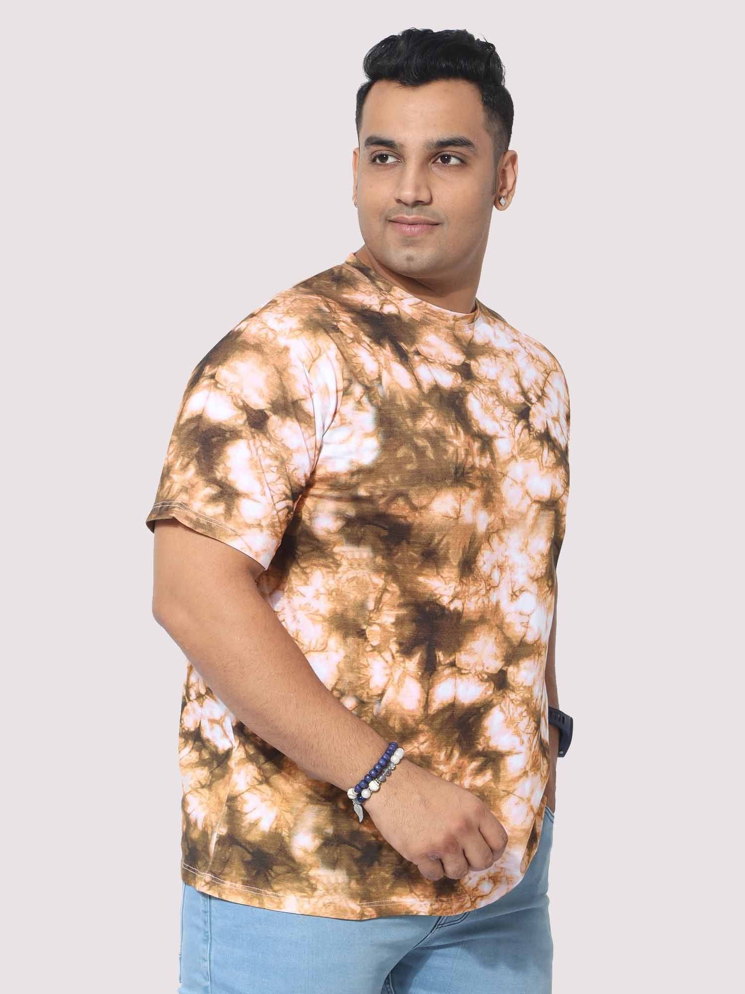 Men Plus Size Mustard Tie Dye Texture Digital Printed Round Neck T-Shirt - Guniaa Fashions