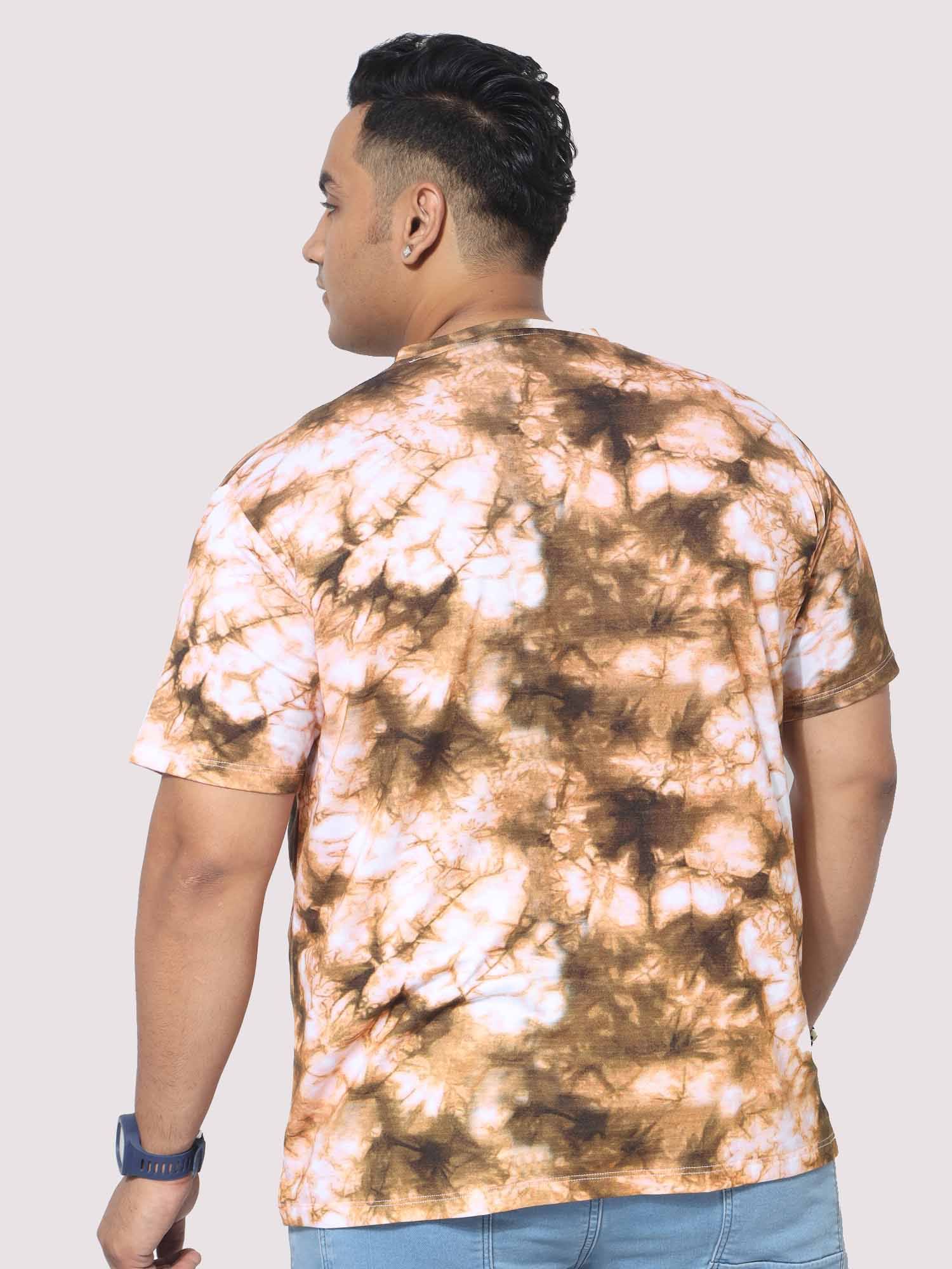 Men Plus Size Mustard Tie Dye Texture Digital Printed Round Neck T-Shirt - Guniaa Fashions