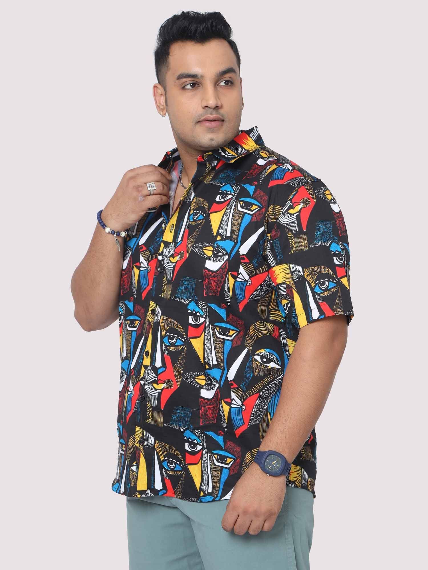 Men Plus Size Mystical Faces Digital Printed Half Shirt - Guniaa Fashions