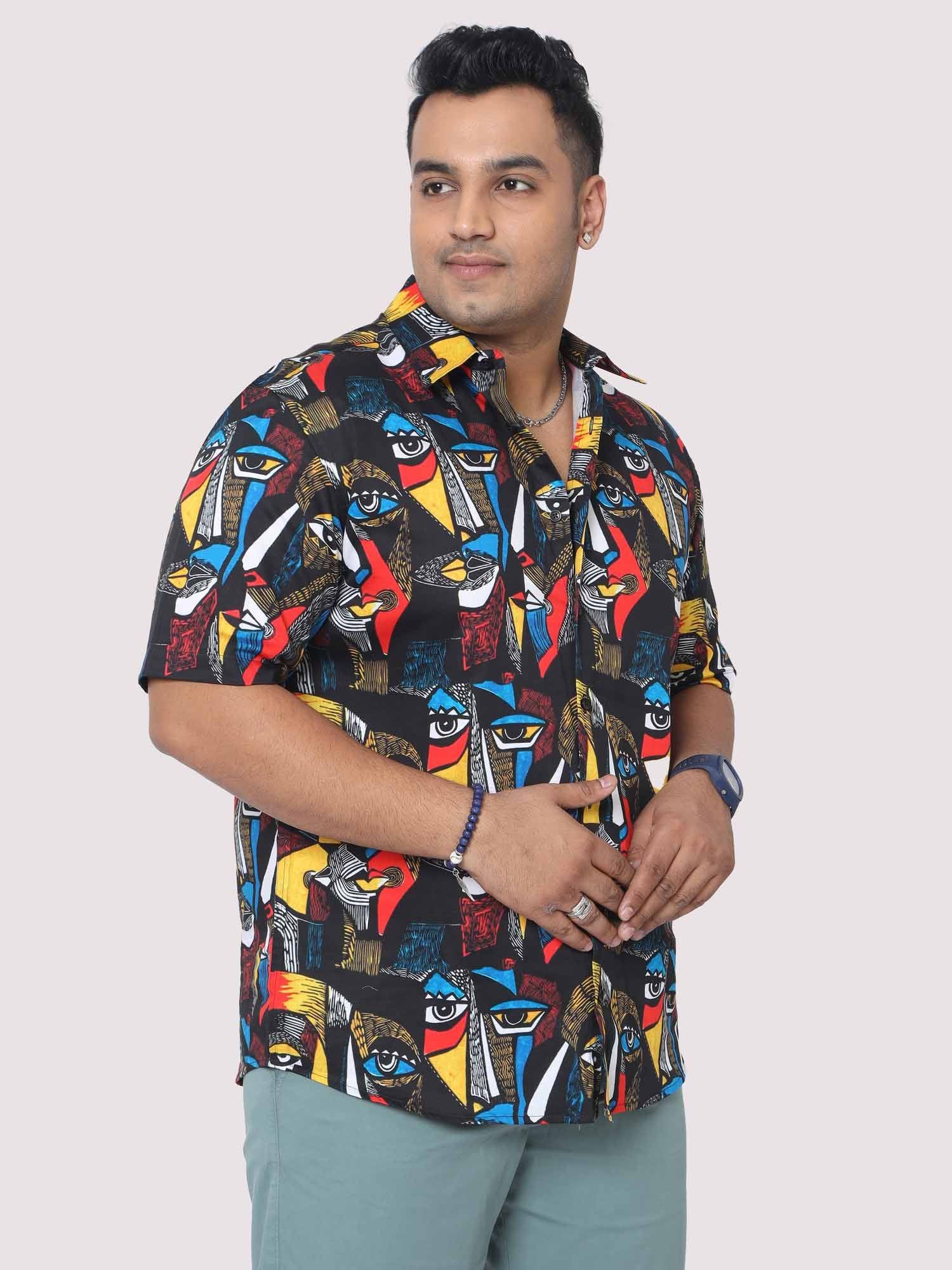 Men Plus Size Mystical Faces Digital Printed Half Shirt - Guniaa Fashions