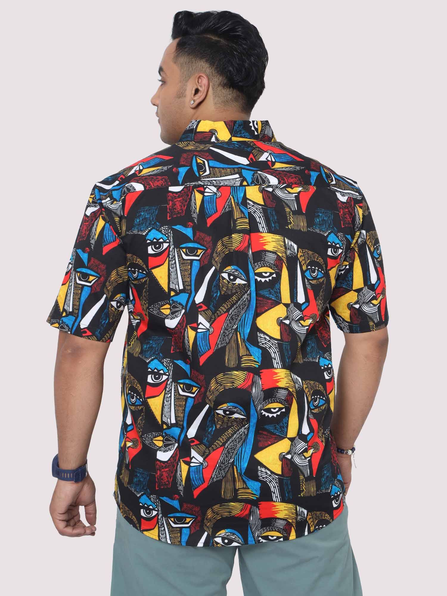 Men Plus Size Mystical Faces Digital Printed Half Shirt - Guniaa Fashions