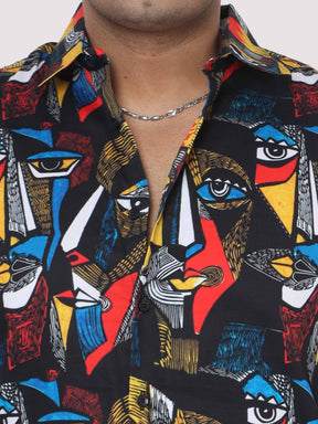 Men Plus Size Mystical Faces Digital Printed Half Shirt - Guniaa Fashions