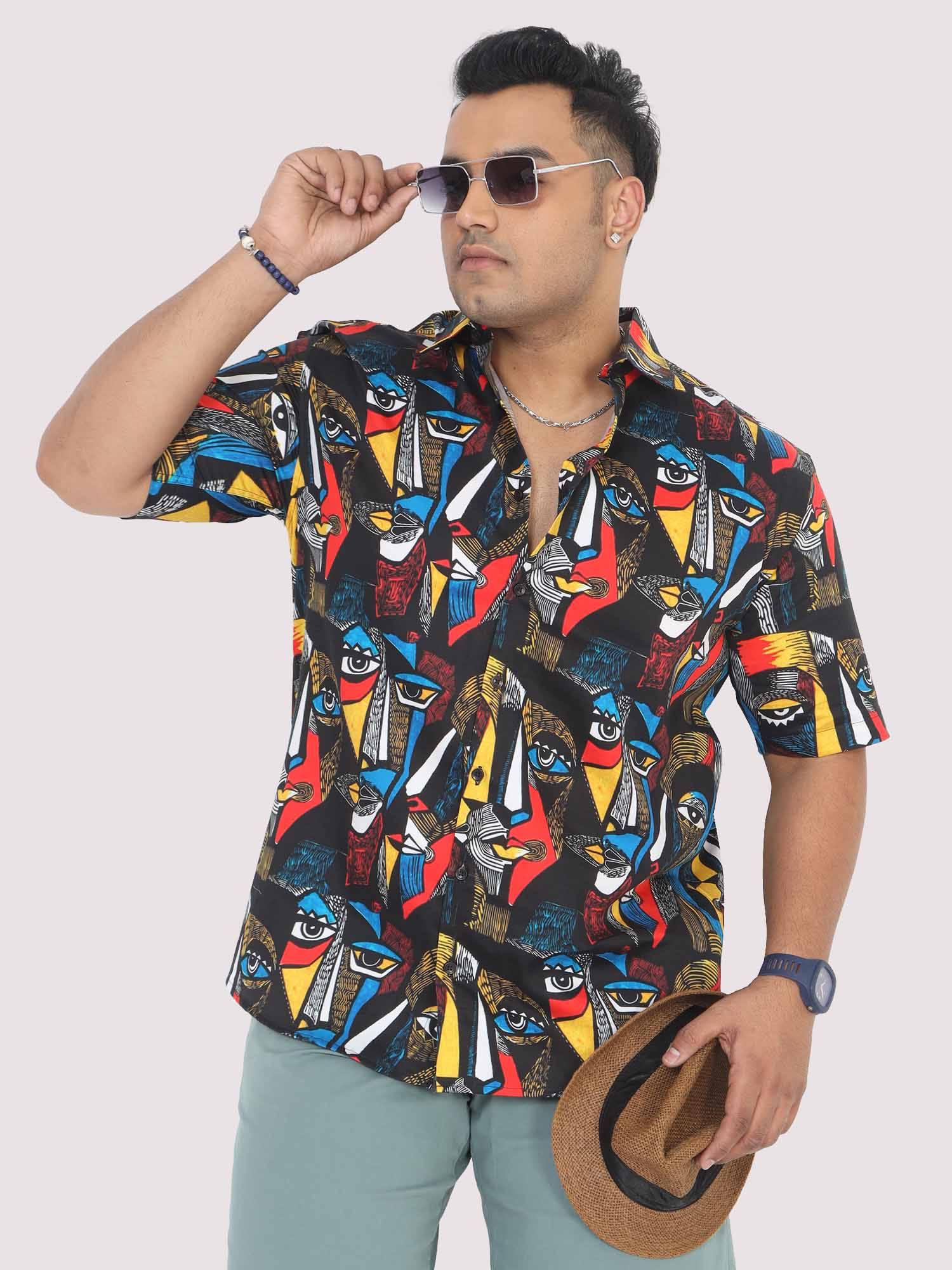 Men Plus Size Mystical Faces Digital Printed Half Shirt - Guniaa Fashions