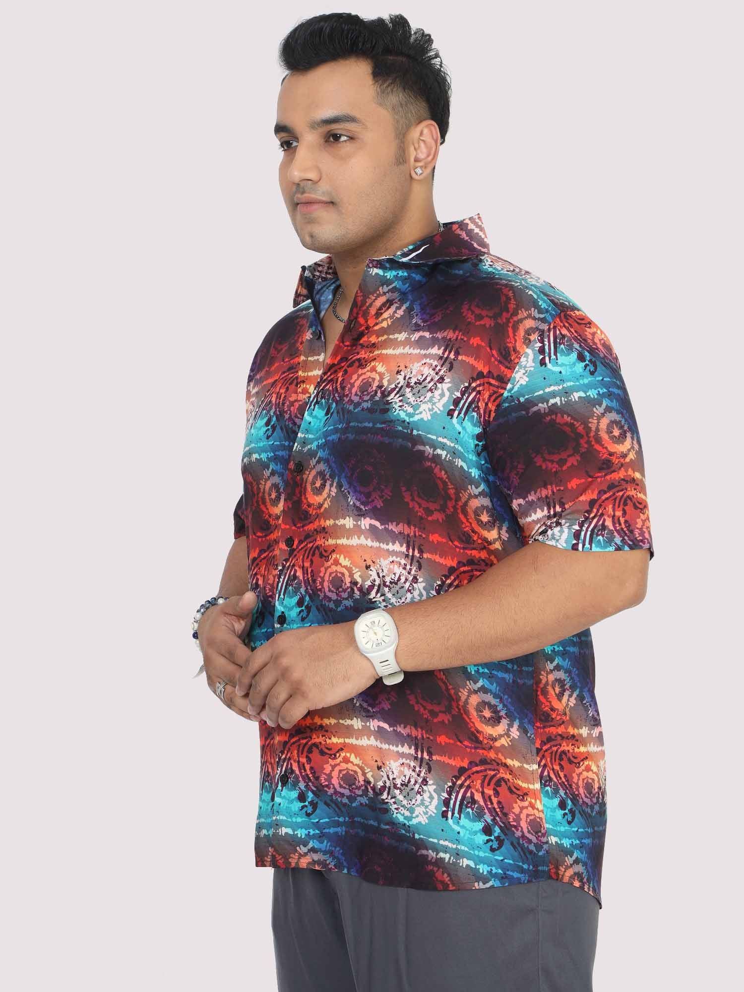 Men Plus Size Paisley Wheel Digital Printed Half Shirt - Guniaa Fashions