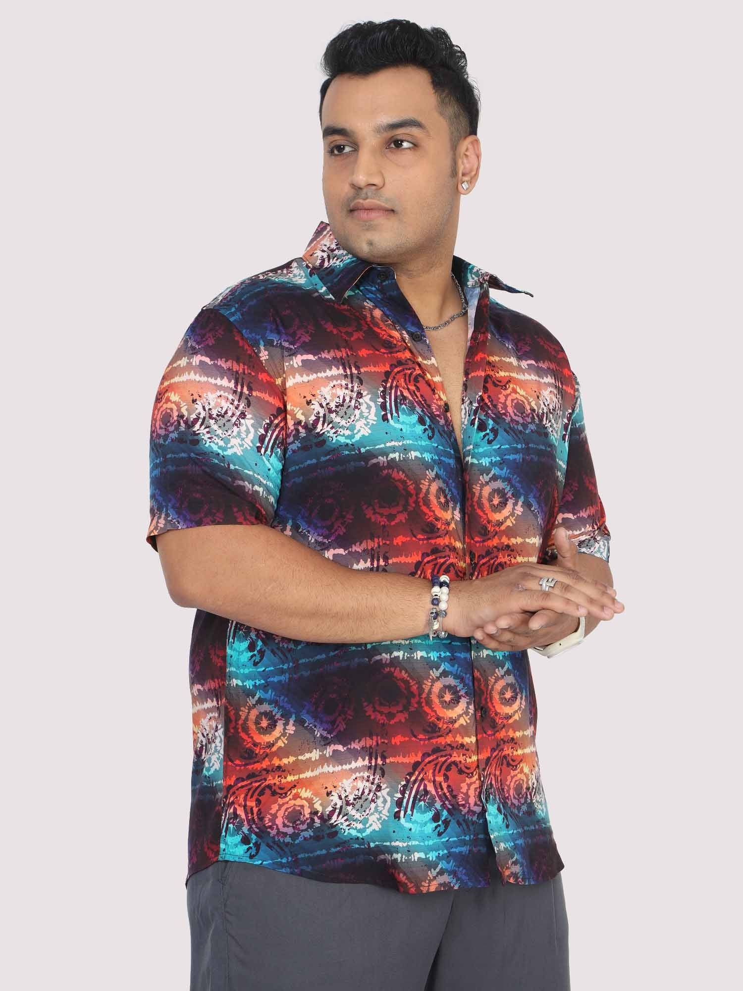 Men Plus Size Paisley Wheel Digital Printed Half Shirt - Guniaa Fashions