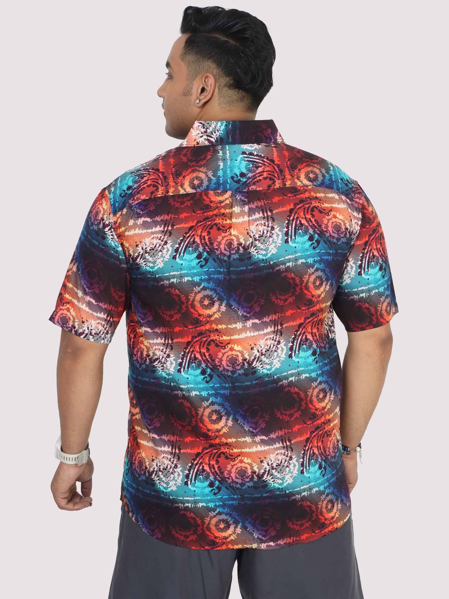 Men Plus Size Paisley Wheel Digital Printed Half Shirt - Guniaa Fashions