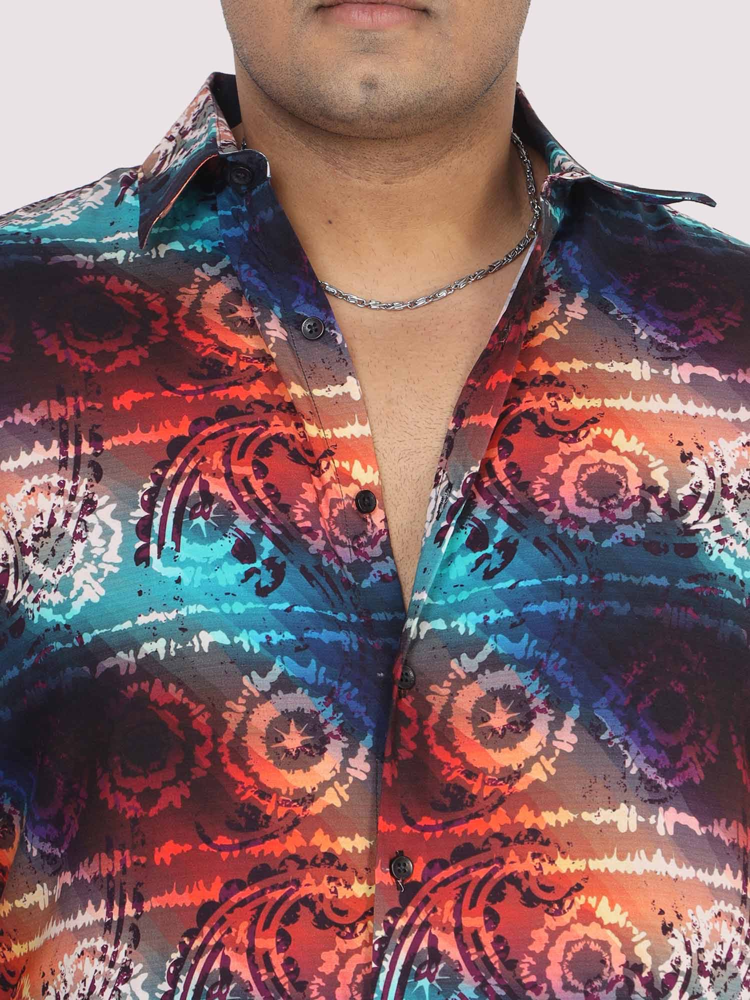 Men Plus Size Paisley Wheel Digital Printed Half Shirt - Guniaa Fashions