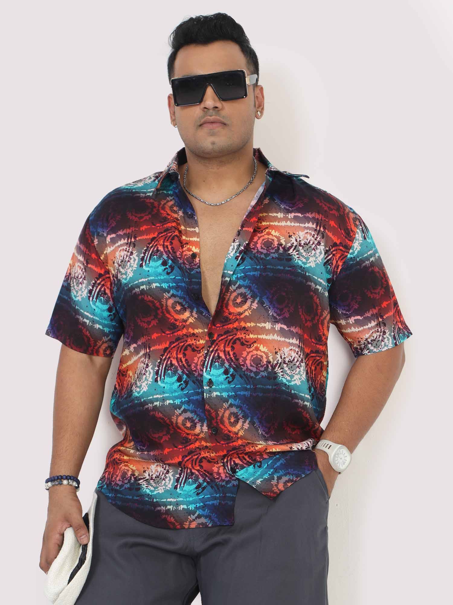 Men Plus Size Paisley Wheel Digital Printed Half Shirt - Guniaa Fashions