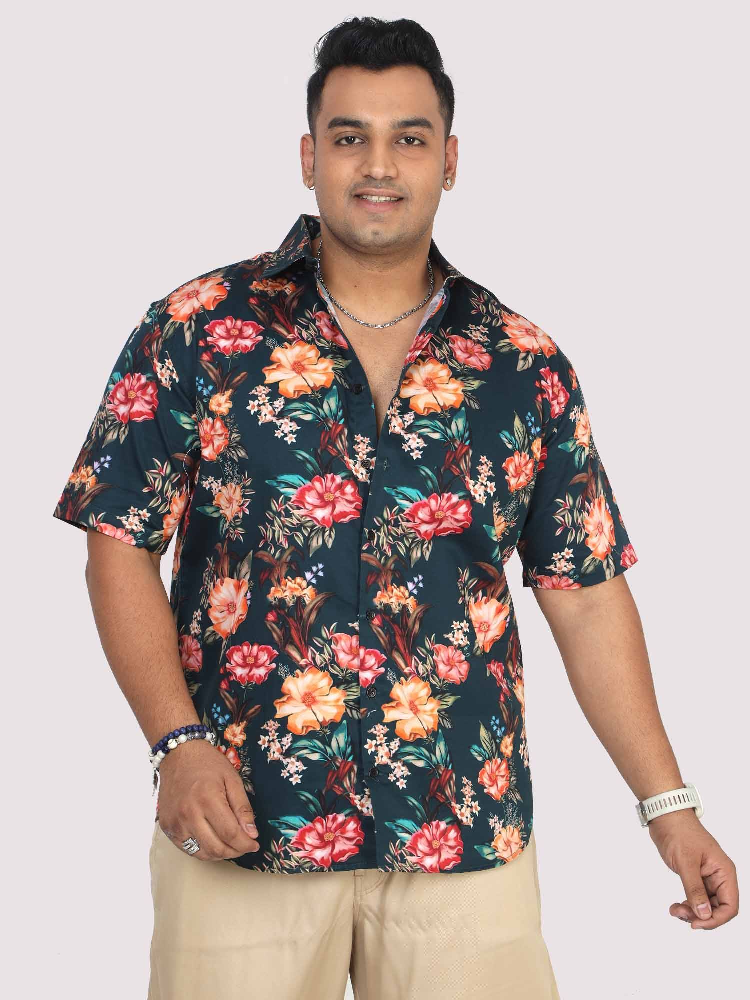 Men Plus Size Paradise Floral Digital Printed Half Shirt - Guniaa Fashions