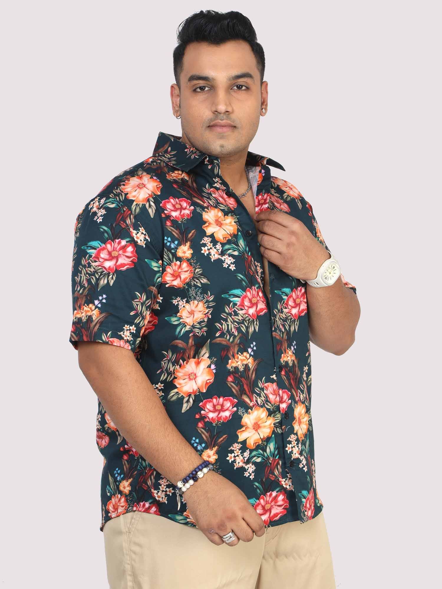 Men Plus Size Paradise Floral Digital Printed Half Shirt - Guniaa Fashions