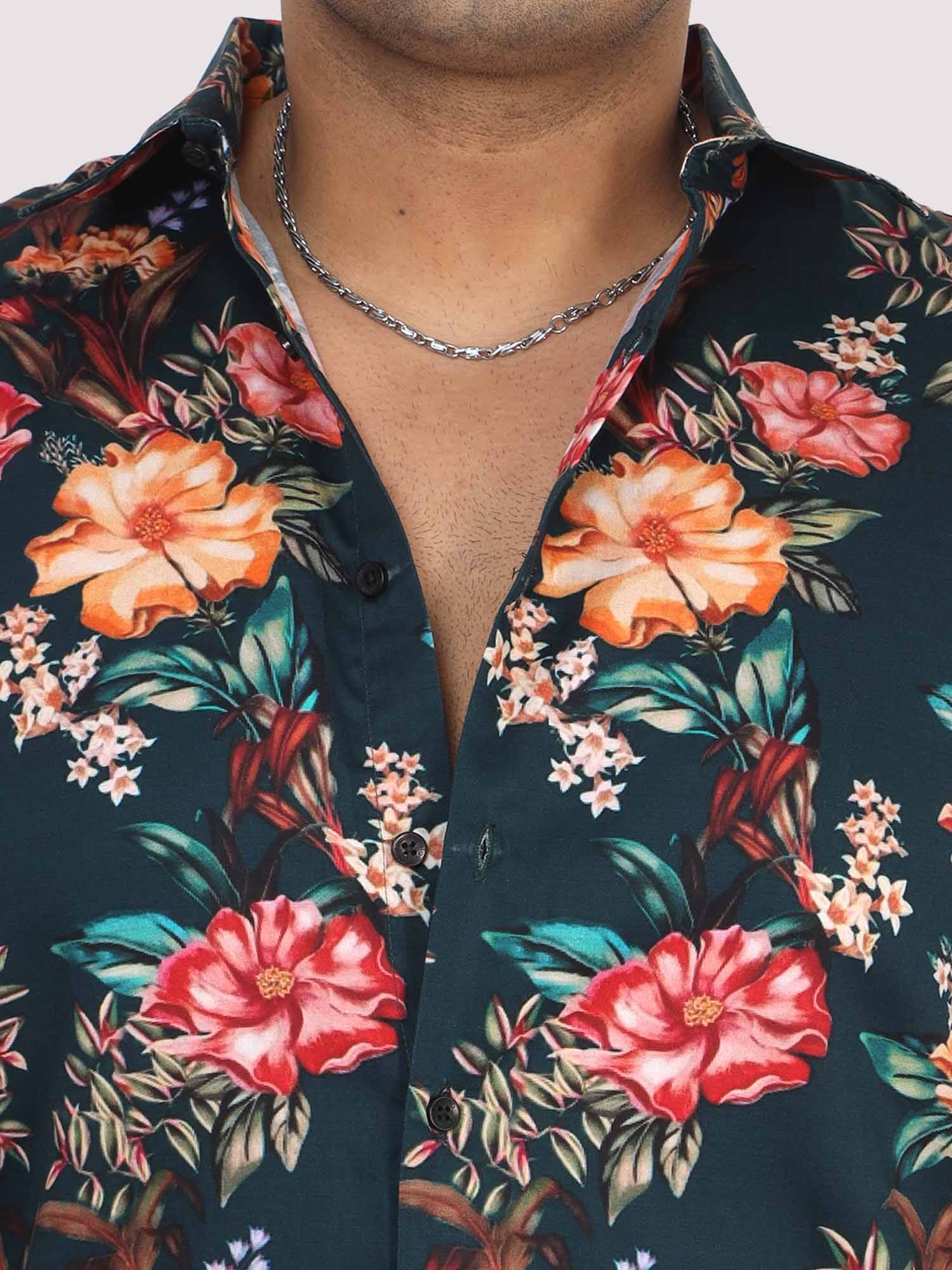 Men Plus Size Paradise Floral Digital Printed Half Shirt - Guniaa Fashions