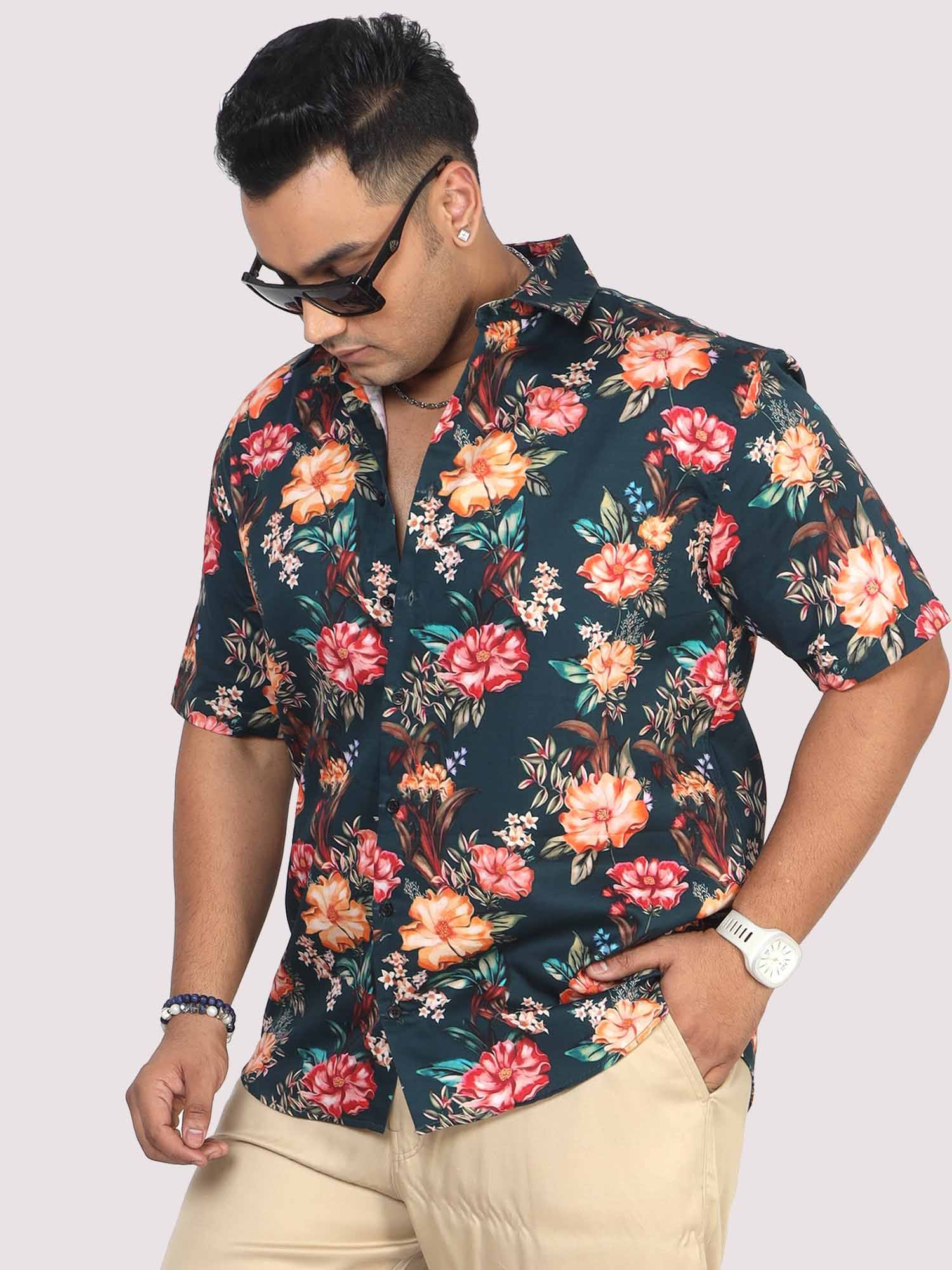 Men Plus Size Paradise Floral Digital Printed Half Shirt - Guniaa Fashions