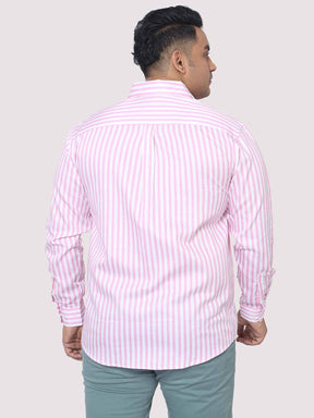 Men Plus Size Pink & White Striped Digital Printed Full Shirt - Guniaa Fashions
