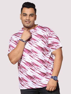 Men Plus Size Pink Wave Digital Printed Round Neck T-shirt - Guniaa Fashions