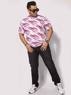Men Plus Size Pink Wave Digital Printed Round Neck T-shirt - Guniaa Fashions