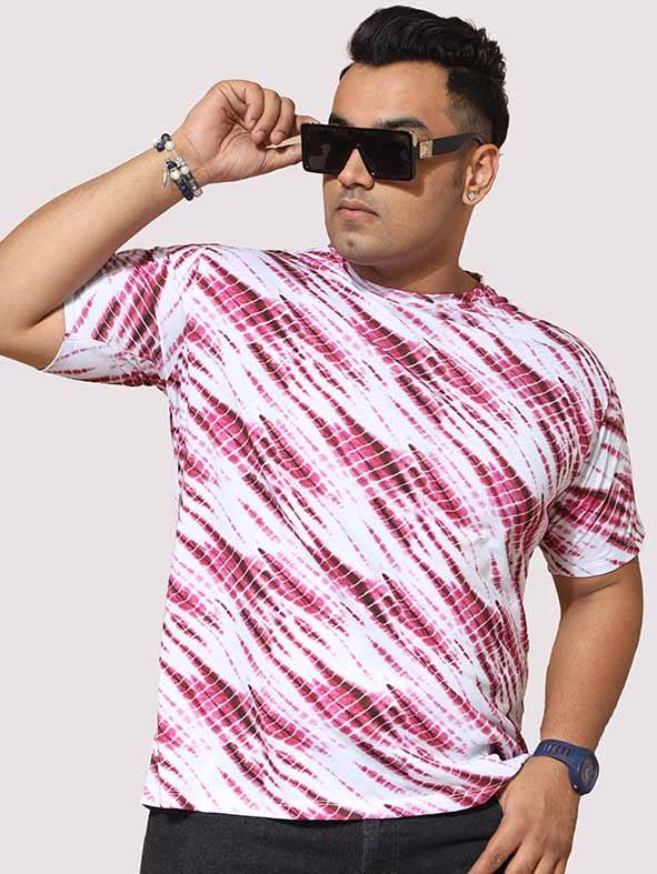 Men Plus Size Pink Wave Digital Printed Round Neck T-shirt - Guniaa Fashions