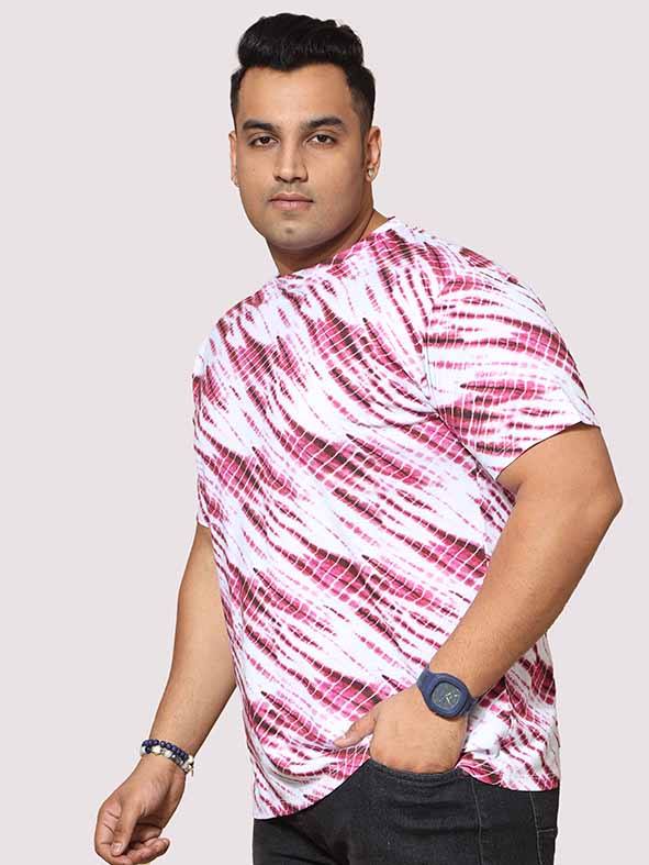 Men Plus Size Pink Wave Digital Printed Round Neck T-shirt - Guniaa Fashions