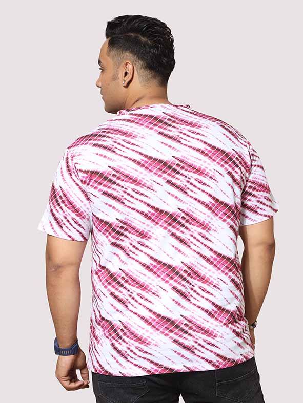 Men Plus Size Pink Wave Digital Printed Round Neck T-shirt - Guniaa Fashions