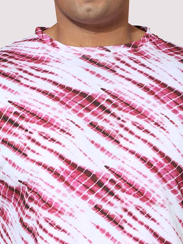 Men Plus Size Pink Wave Digital Printed Round Neck T-shirt - Guniaa Fashions