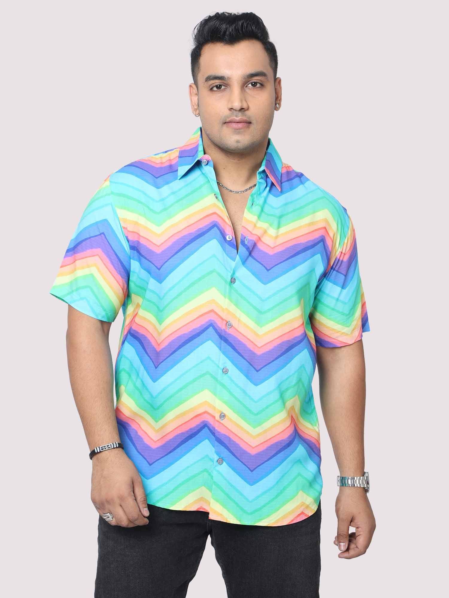 Men Plus Size Rainbow Pattern Digital Printed Half Shirt - Guniaa Fashions