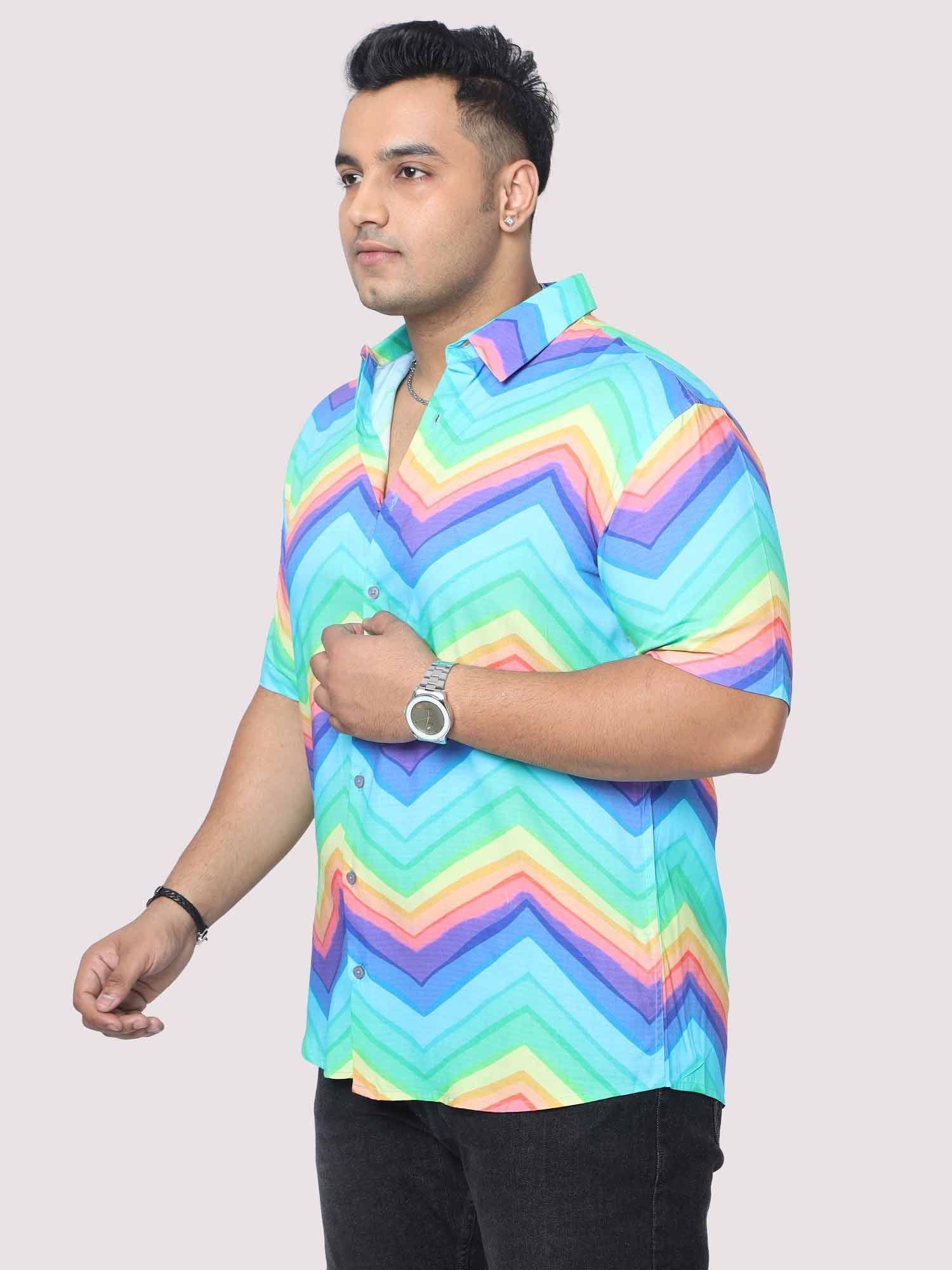 Men Plus Size Rainbow Pattern Digital Printed Half Shirt - Guniaa Fashions