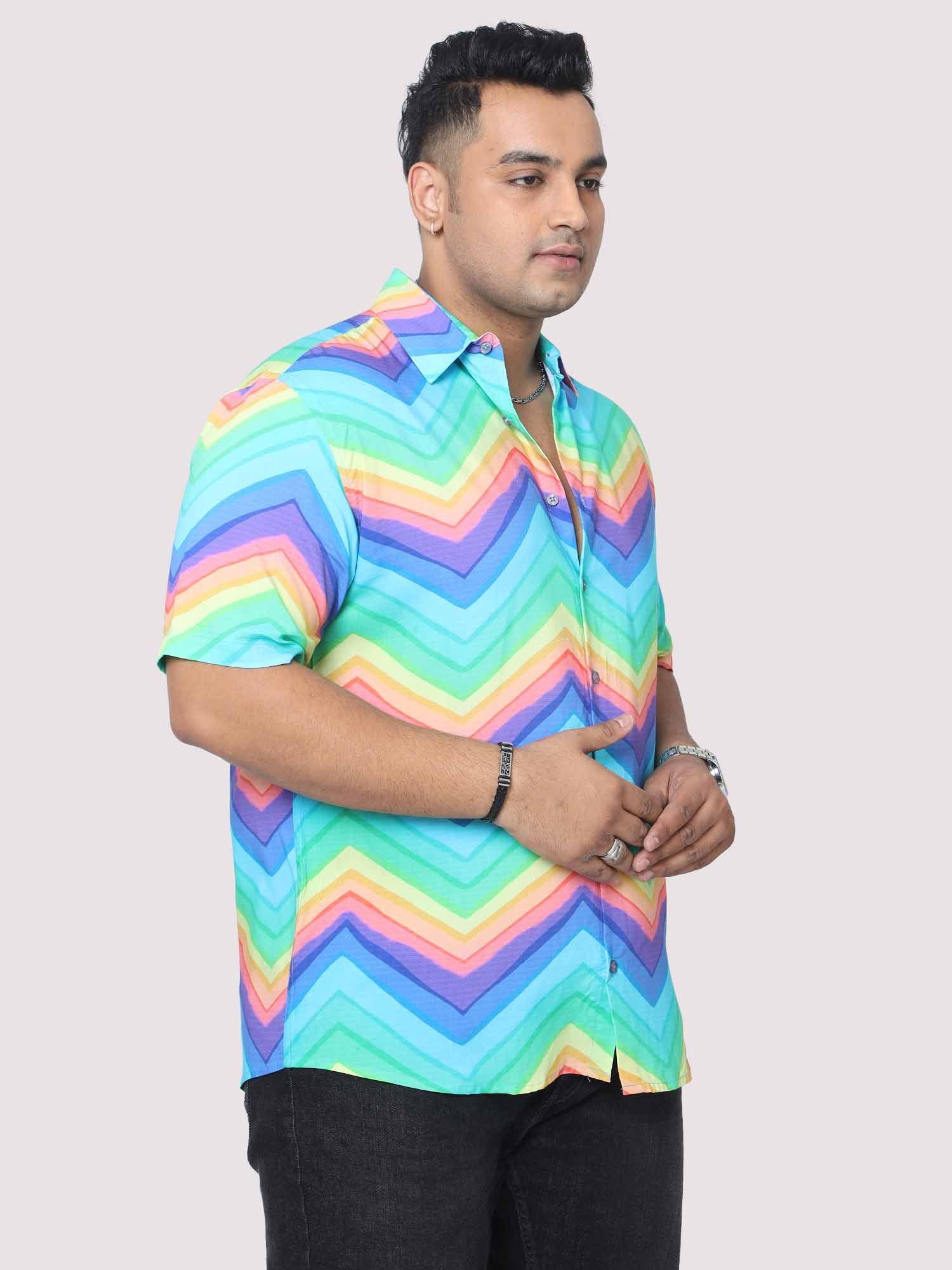 Men Plus Size Rainbow Pattern Digital Printed Half Shirt - Guniaa Fashions