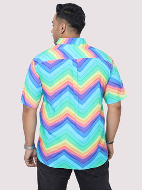 Men Plus Size Rainbow Pattern Digital Printed Half Shirt - Guniaa Fashions