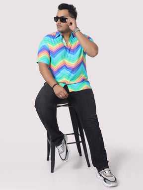Men Plus Size Rainbow Pattern Digital Printed Half Shirt - Guniaa Fashions