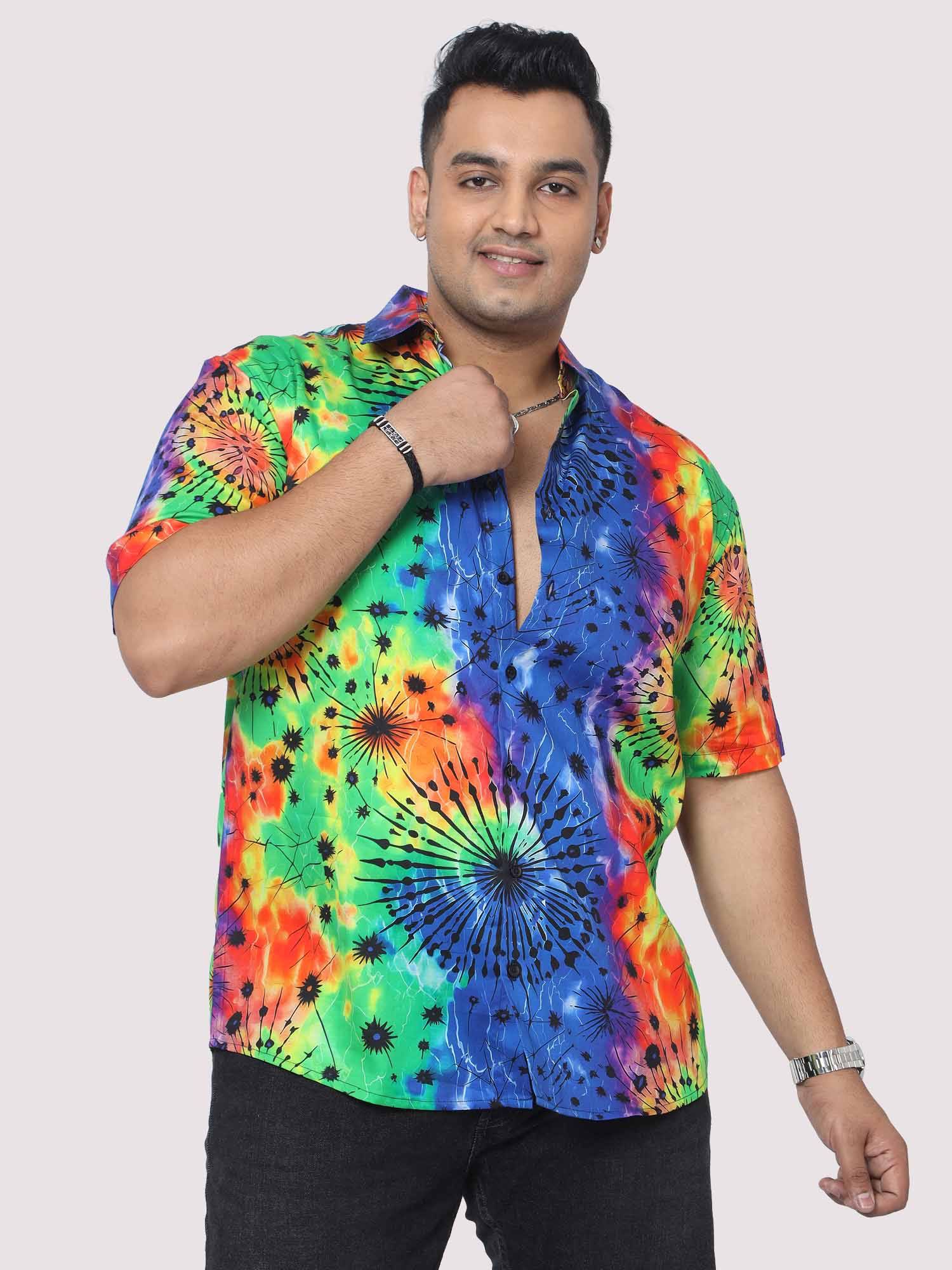 Men Plus Size Rainbow Scrunch Digital Printed Half Shirt - Guniaa Fashions