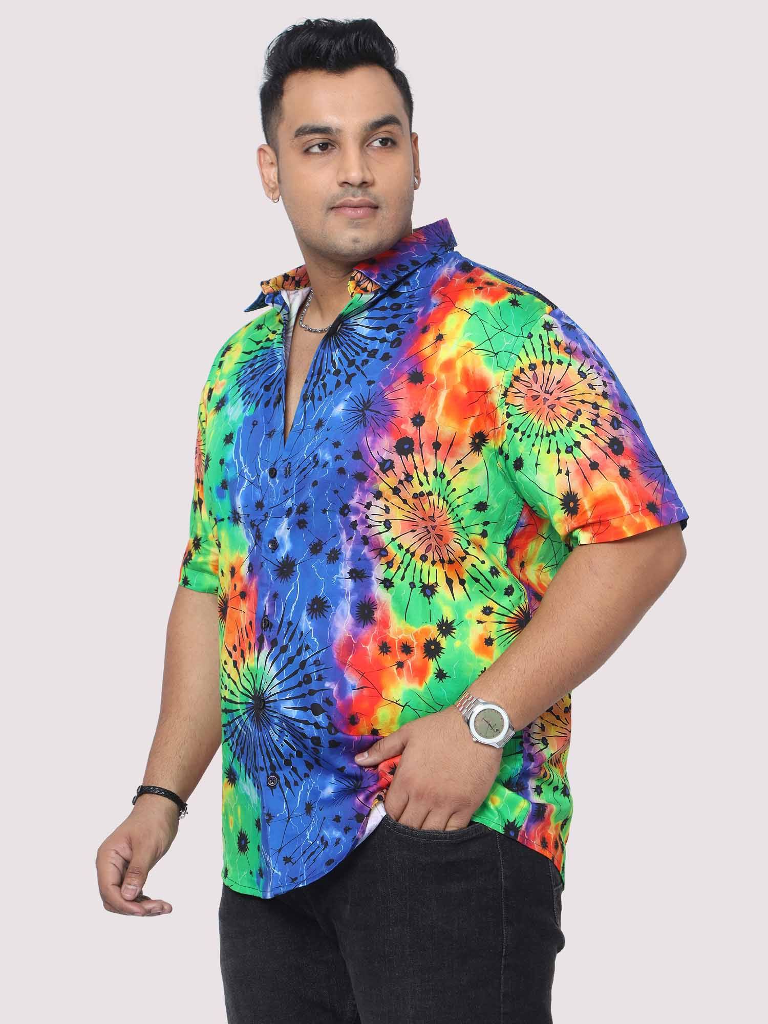 Men Plus Size Rainbow Scrunch Digital Printed Half Shirt - Guniaa Fashions