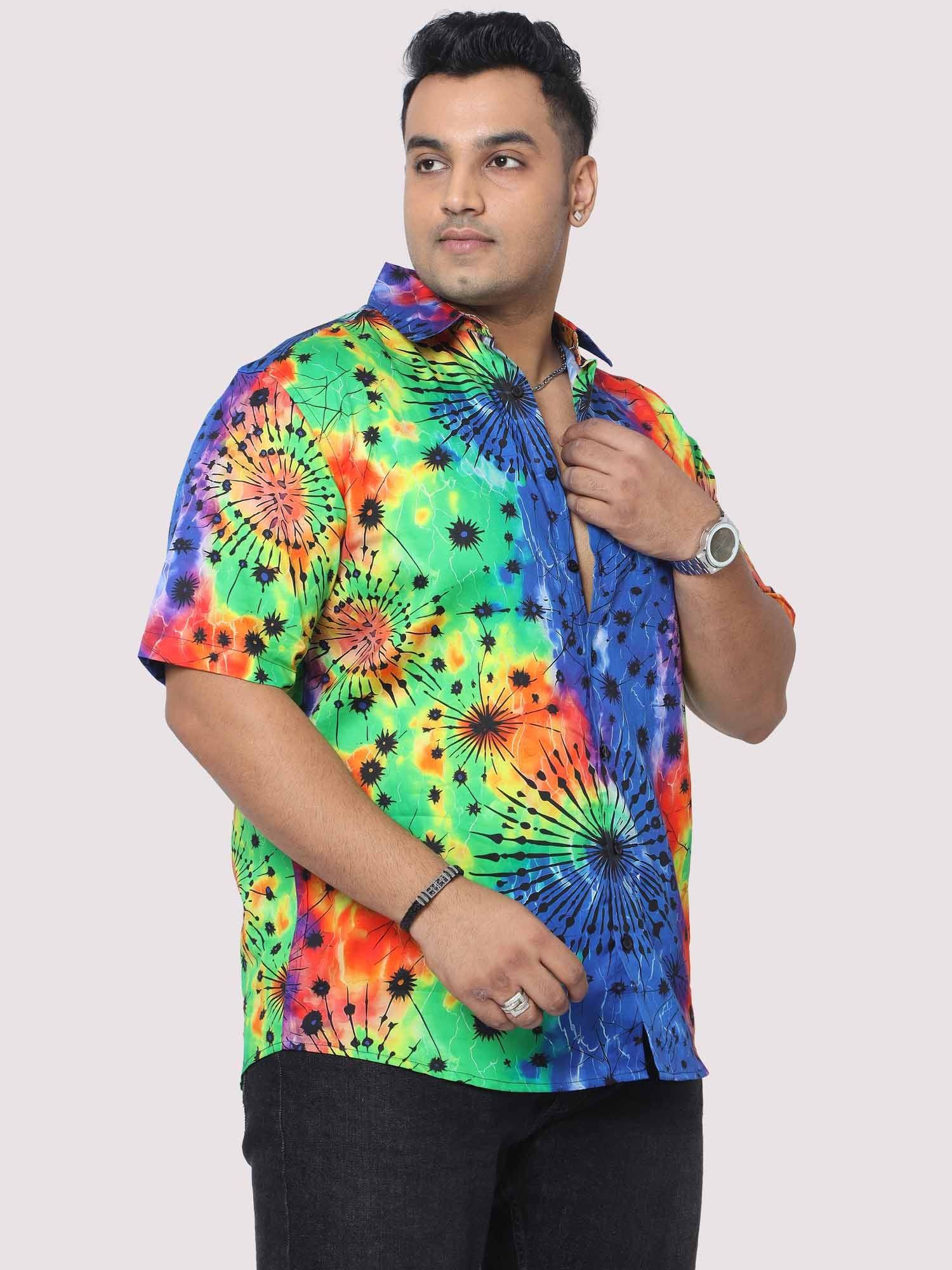 Men Plus Size Rainbow Scrunch Digital Printed Half Shirt - Guniaa Fashions