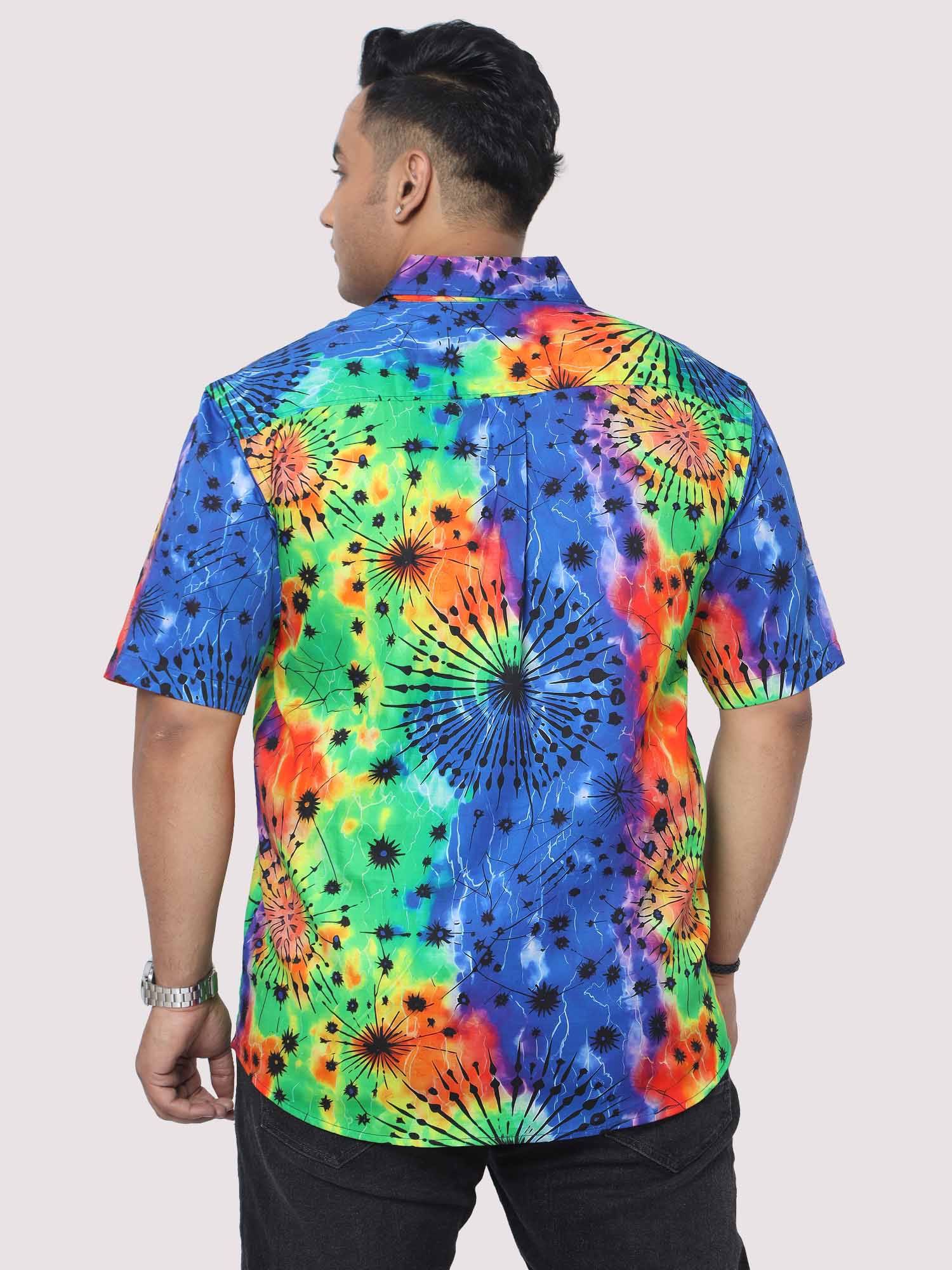 Men Plus Size Rainbow Scrunch Digital Printed Half Shirt - Guniaa Fashions