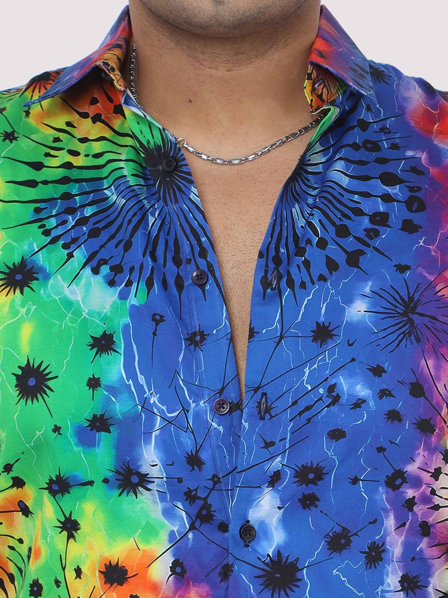 Men Plus Size Rainbow Scrunch Digital Printed Half Shirt - Guniaa Fashions