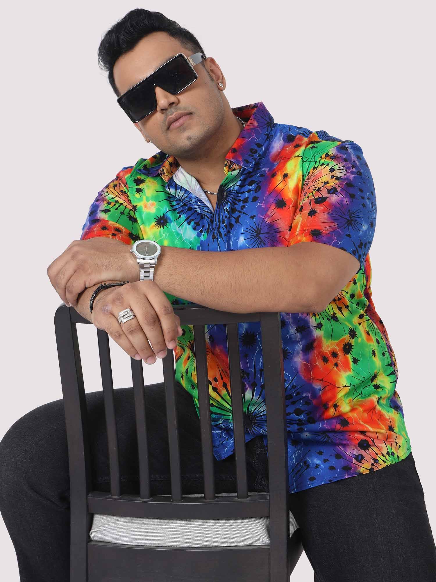 Men Plus Size Rainbow Scrunch Digital Printed Half Shirt - Guniaa Fashions