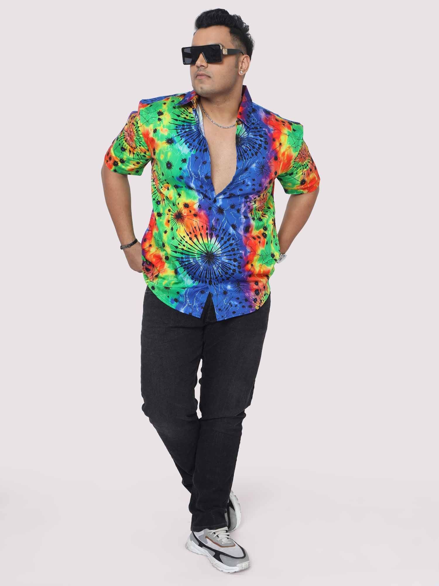 Men Plus Size Rainbow Scrunch Digital Printed Half Shirt - Guniaa Fashions