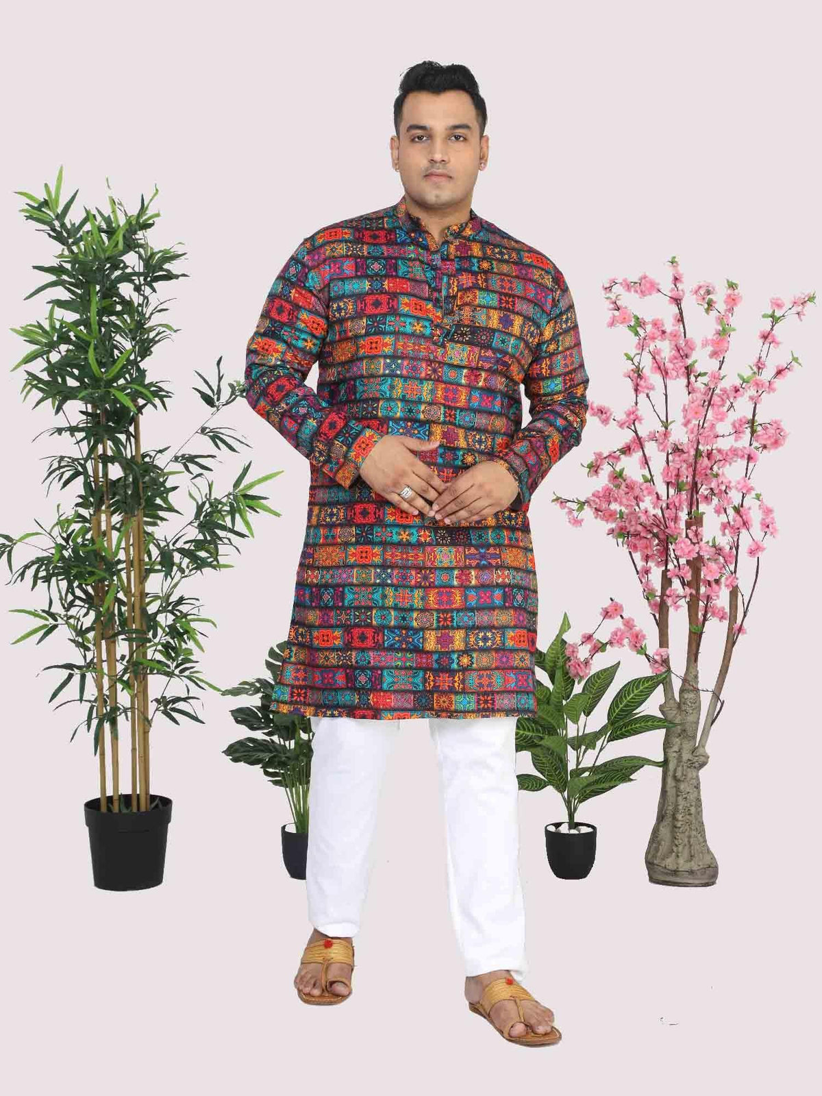 Men Plus Size Red Royal Digital Printed Kurta - Guniaa Fashions