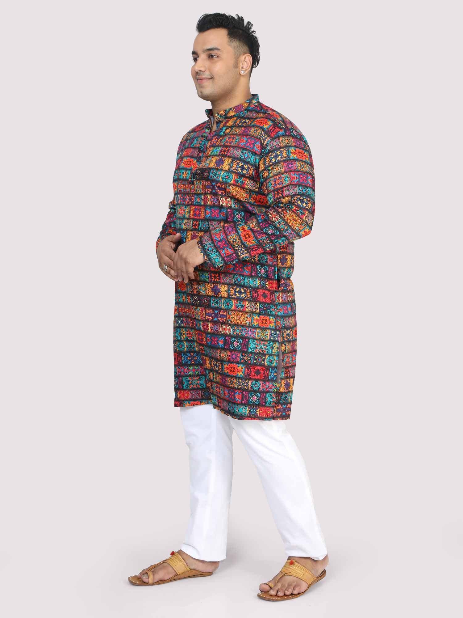 Men Plus Size Red Royal Digital Printed Kurta - Guniaa Fashions