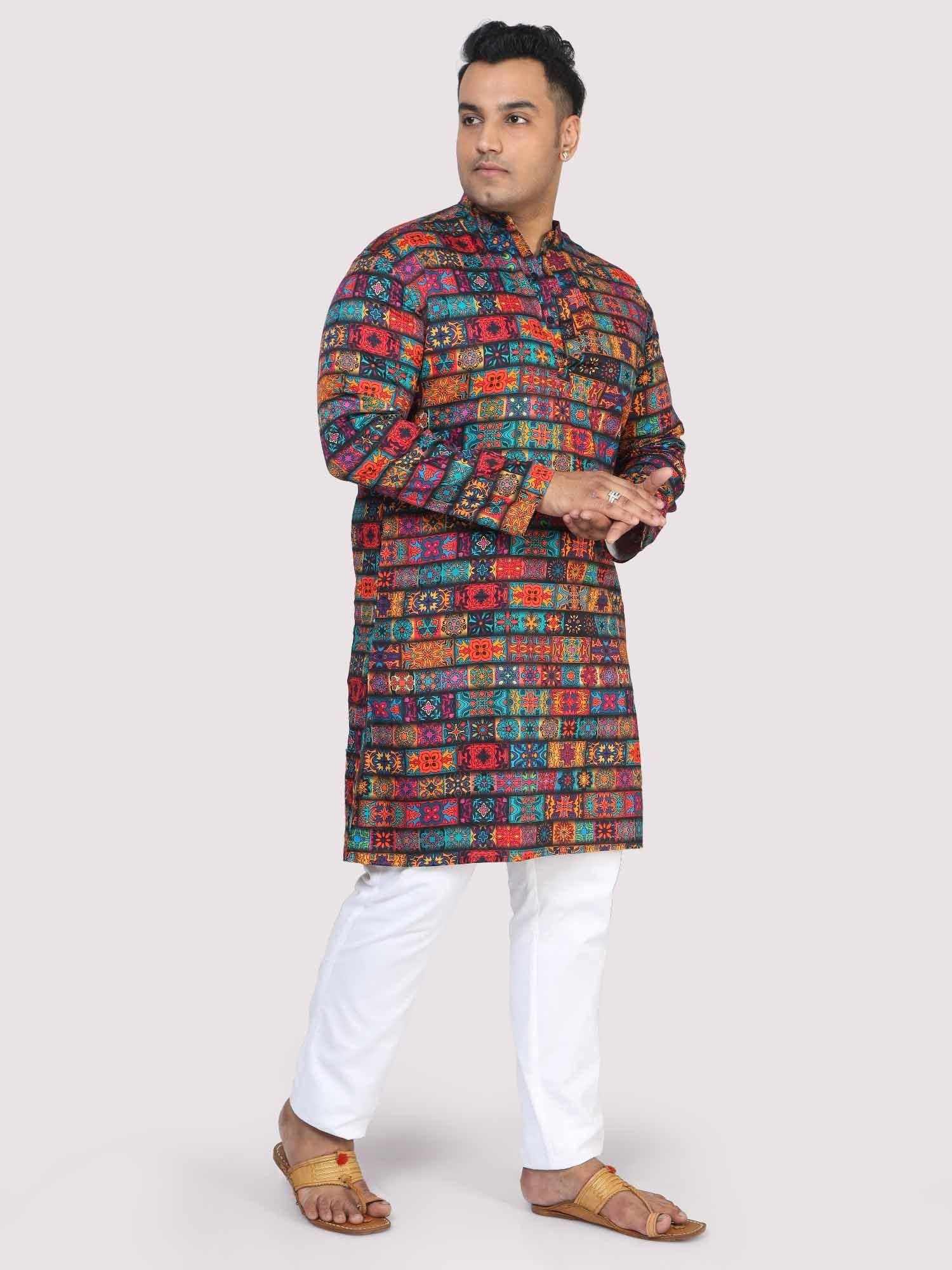 Men Plus Size Red Royal Digital Printed Kurta - Guniaa Fashions