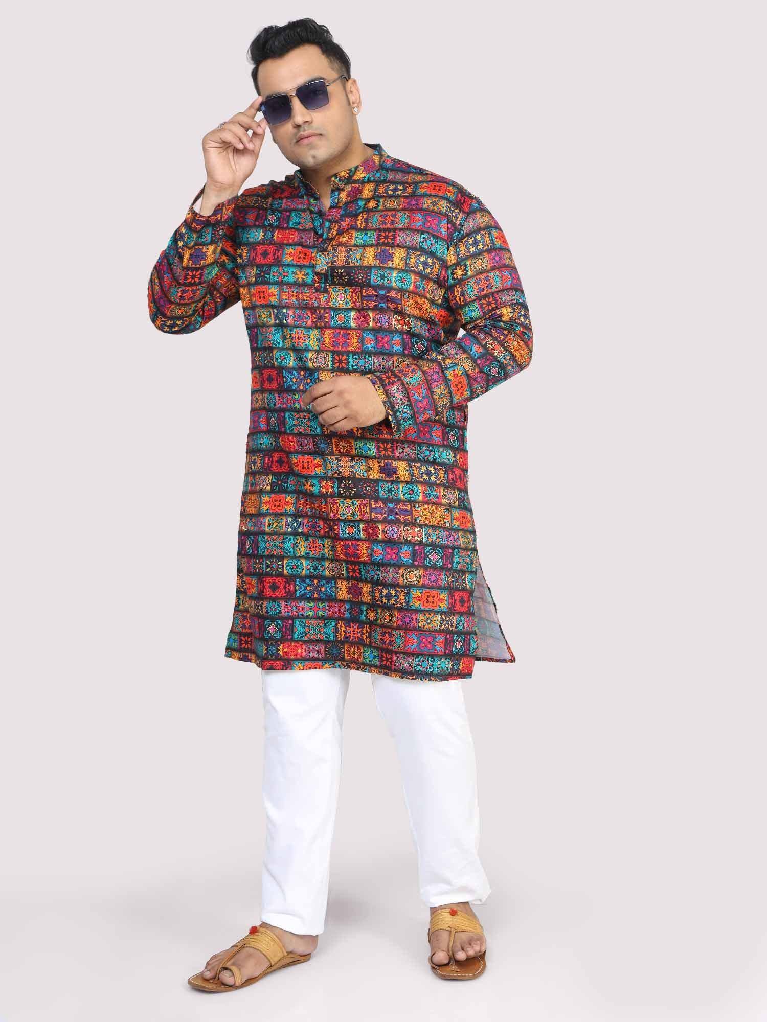 Men Plus Size Red Royal Digital Printed Kurta - Guniaa Fashions